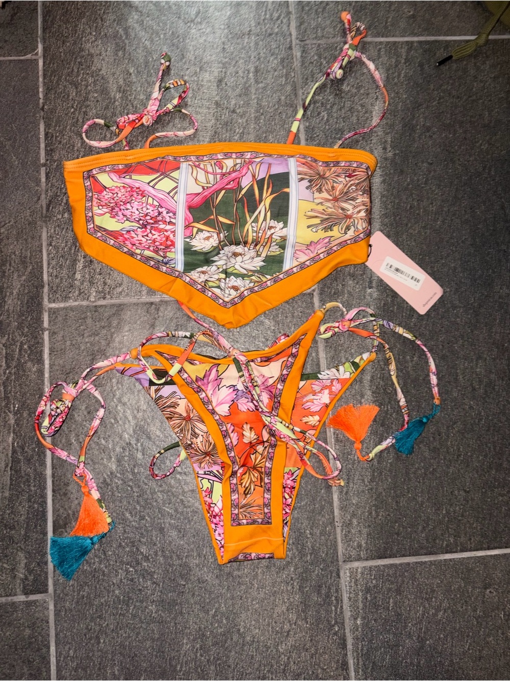 Micas Bohemian Strappy Bright Patterned Handkerchief Bikini Set, Med NWT - Picture 2 of 6